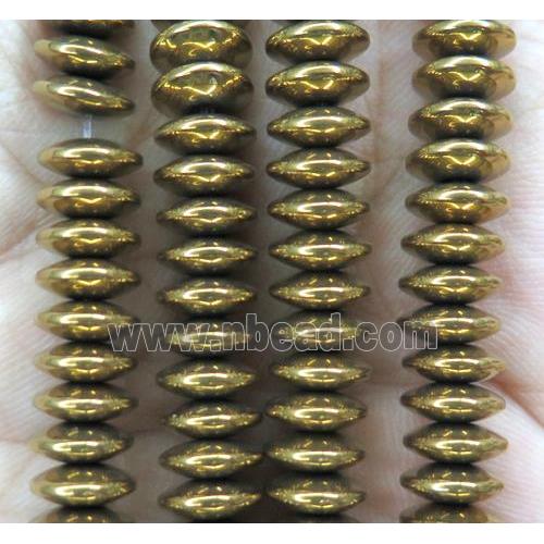 hematite disc heishi beads, gold plated