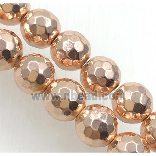 faceted round hematite beads, rose gold plated