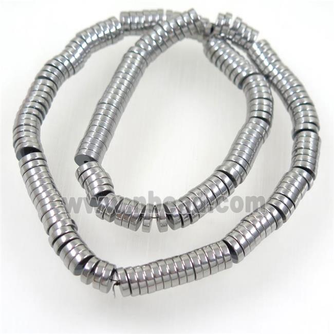 Hematite heishi beads, platinum plated