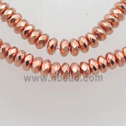 rose golden Hematite beads, faceted rondelle