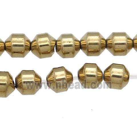 Hematite bullet beads, gold plated