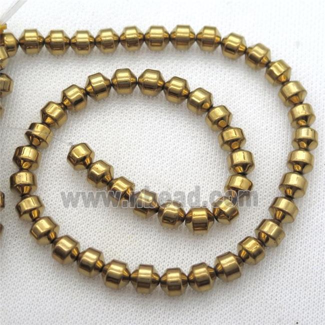 Hematite bullet beads, gold plated