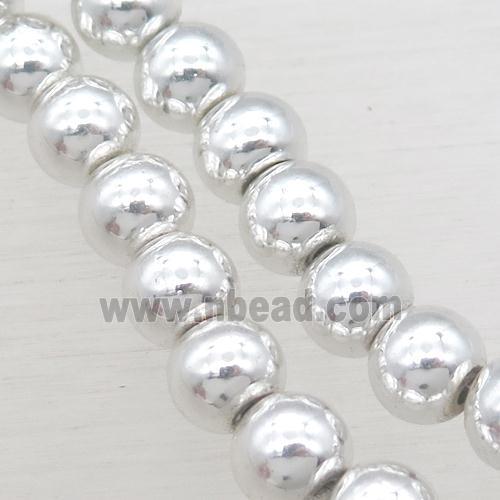 round Hematite Beads, shiny silver plated