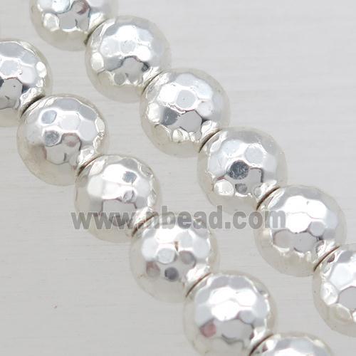 faceted round Hematite Beads, shiny silver plated