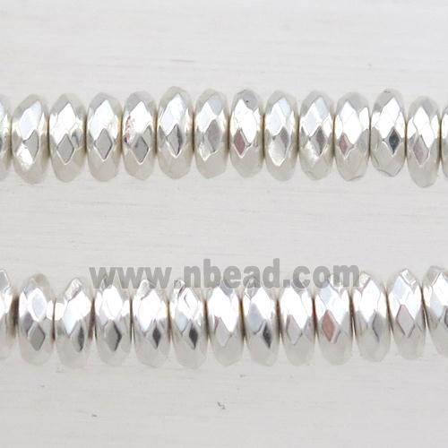 faceted rondelle Hematite Beads, shiny silver plated