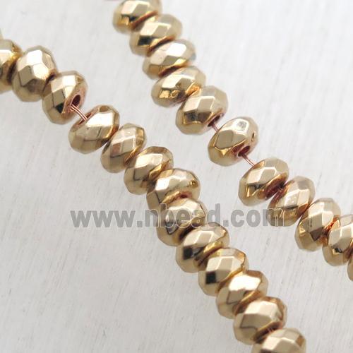 light gold electroplated Hematite beads, faceted rondelle