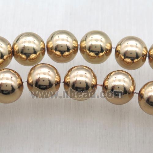 round Hematite Beads, light KC-golden electroplated