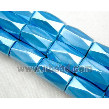 magnetic Hematite Beads, faceted tube, deep blue