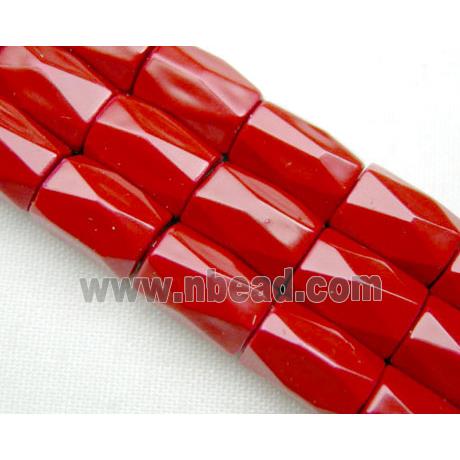 magnetic Hematite Beads, faceted tube, red
