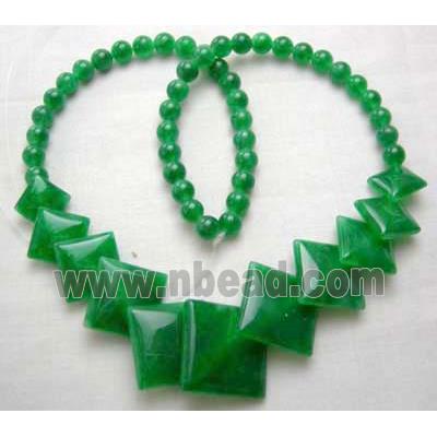 Green Jade Necklace, square, 16" long