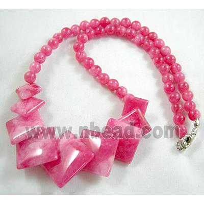 Jade Necklace, square, hot pink, 16"