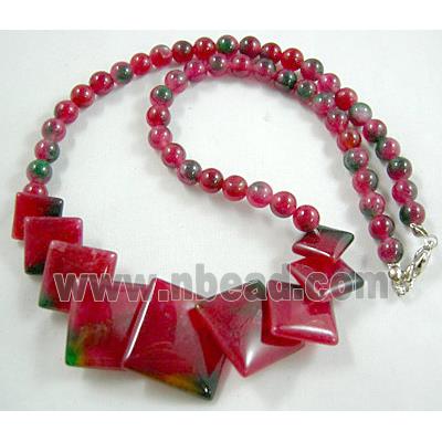 Jade Necklace, square, hot red, 16" long
