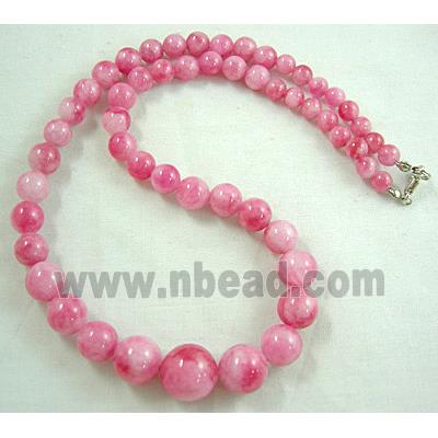 Jade Necklace, Round beads, Pink, 16"