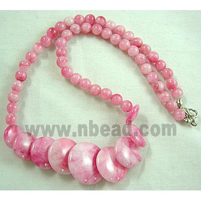 Jade Necklace, coin round, pink, 16"