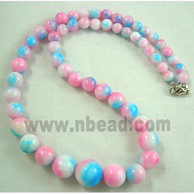 Jade Necklace, Round, pink/blue, 16"