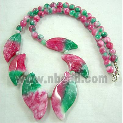 Jade Necklace, leaf, red/green, 16"
