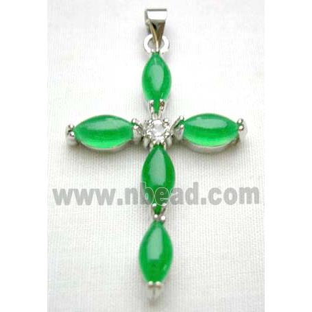 Green Jade Cross Pendant With Copper Plated Platinum Model