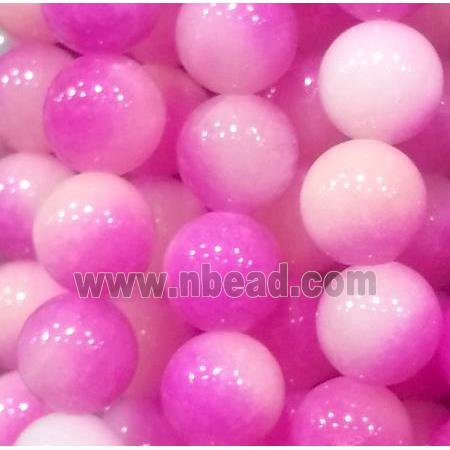 Jade beads, Round, hot-pink