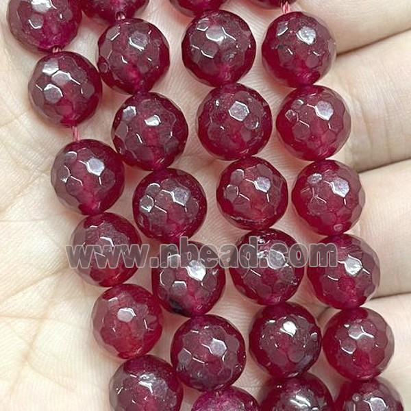 red ruby Jade Beads, faceted round, dye