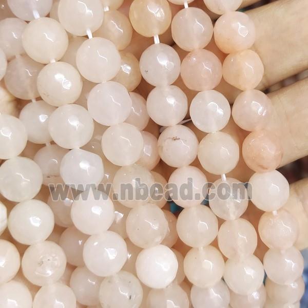 lt.peach Jade Beads, faceted round, b-grade
