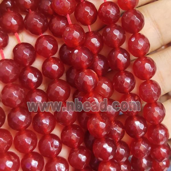 red Jade Beads, faceted round, b-grade