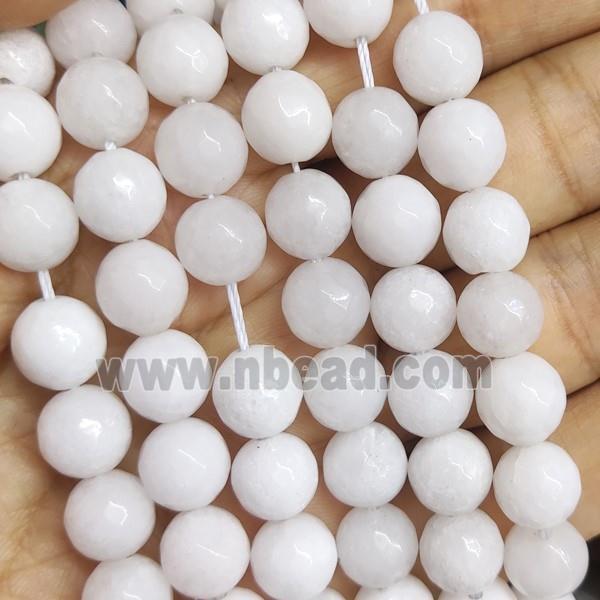 white Jade Beads, faceted round, b-grade