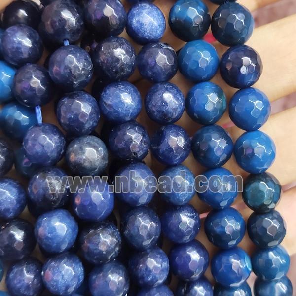 deepblue Jade Beads, faceted round, b-grade