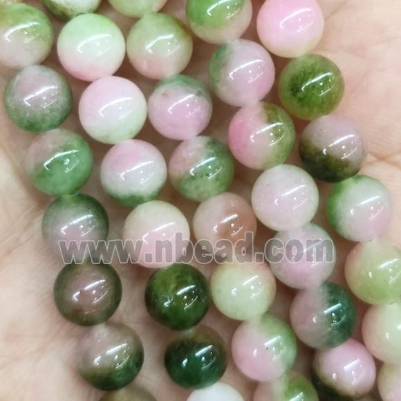 round Jade Beads, multicolor, dye