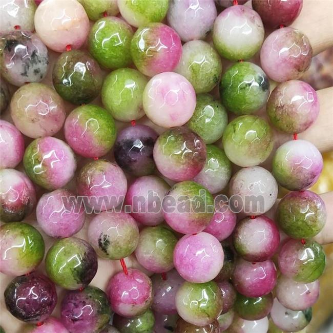 Faceted Round Jade Beads Pink Green Dye