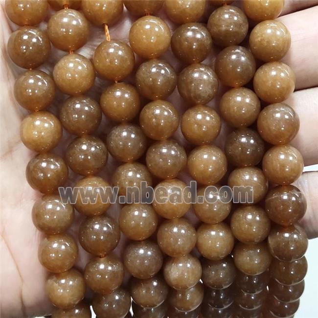 Brown Jade Beads Smooth Round Dye