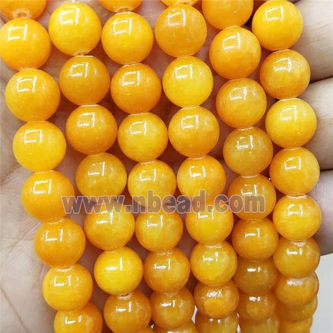 Natural Honey Jade Beads Orange Dye Smooth Round