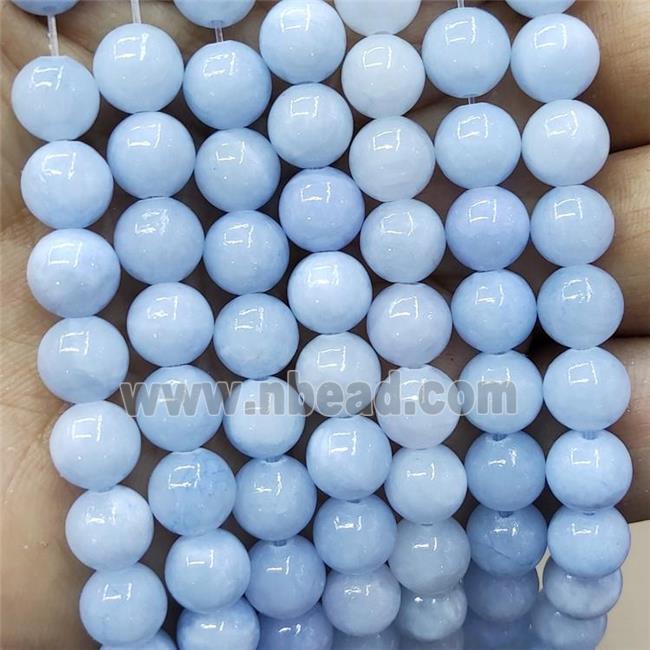 Natural Honey Jade Beads Lt.blue Dye Smooth Round