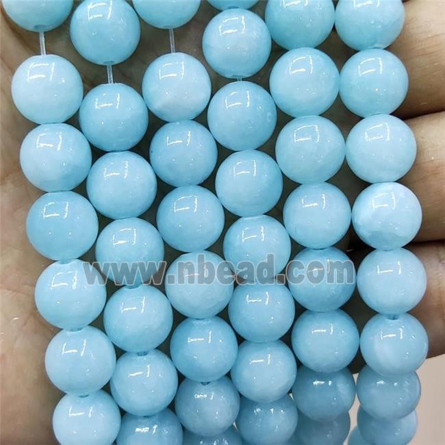 Natural Honey Jade Beads Blue Dye Smooth Round