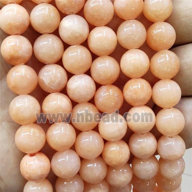 Natural Honey Jade Beads Peach Dye Smooth Round