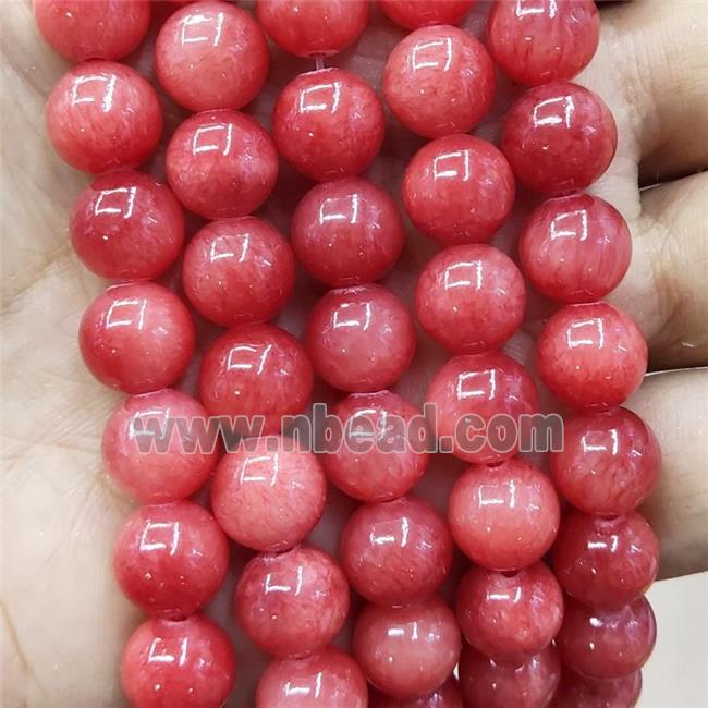 Natural Honey Jade Beads Red Dye Smooth Round