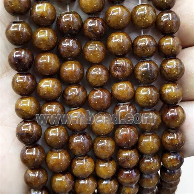 Natural Honey Jade Beads Golden Dye Smooth Round