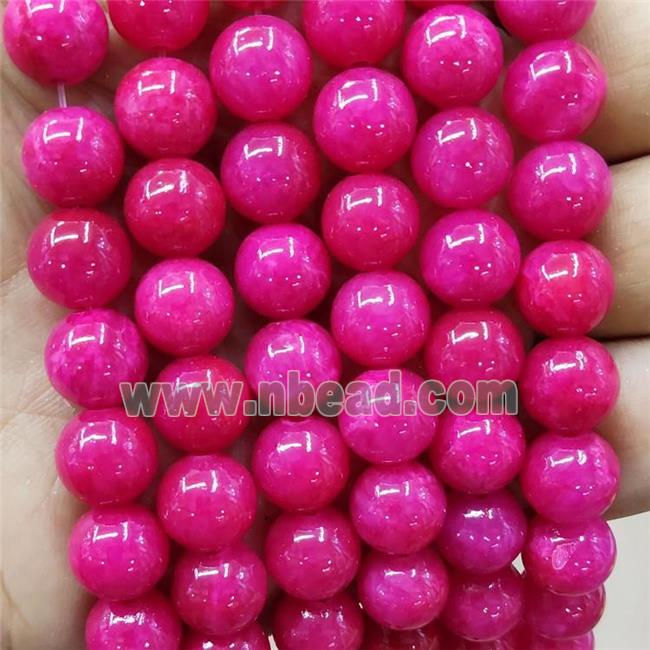 Natural Honey Jade Beads Hotpink Dye Smooth Round