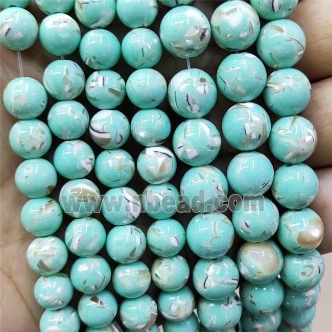 Teal Jade Beads Inlay Trochid Shell Dye Smooth Round