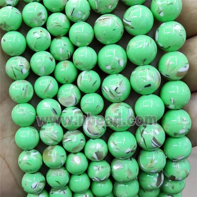 Green Jade Beads Inlay Trochid Shell Dye Smooth Round