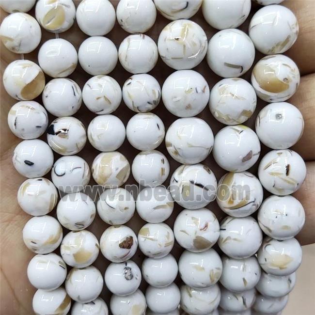 White Jade Beads Inlay Trochid Shell Dye Smooth Round