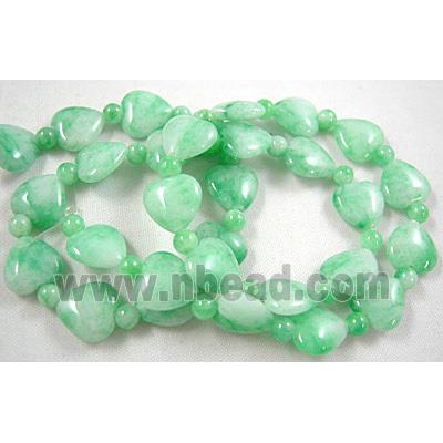 Jade beads, heart, round, green