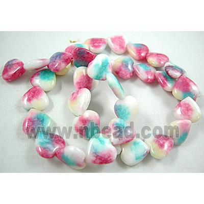 Jade beads, heart, pink/white