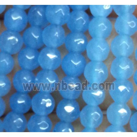 faceted round jade beads, sky-blue