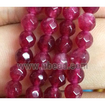 jade beads, faceted round, hot-pink