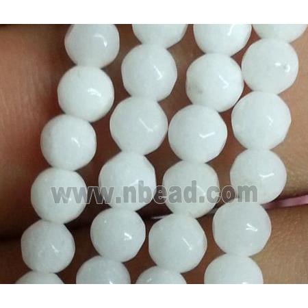 white jade beads, faceted round