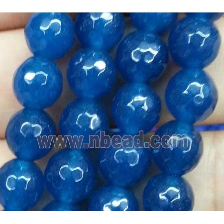 jade beads, faceted round, sea-blue