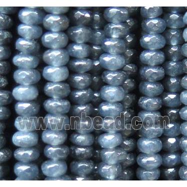 Jade beads, faceted rondelle, dark-gray