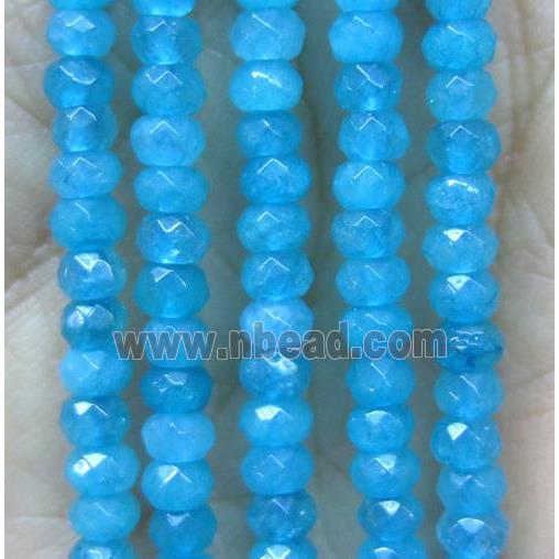 tiny jade bead, faceted rondelle, dye blue