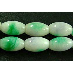 Jade beads, oval, white/green