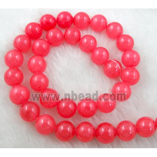 Round Jade bead, Red, dye, stabile, half transparent